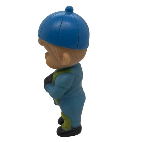 Vintage Baseball Player Figurine Blue Cap & Glove Rubber Squeaker Doll - Picture 2 of 3